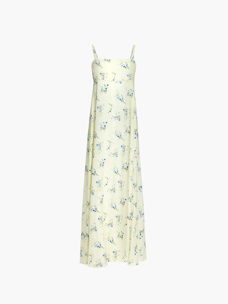 Ennis Eco Satin Square Neck Floral Maxi Dress