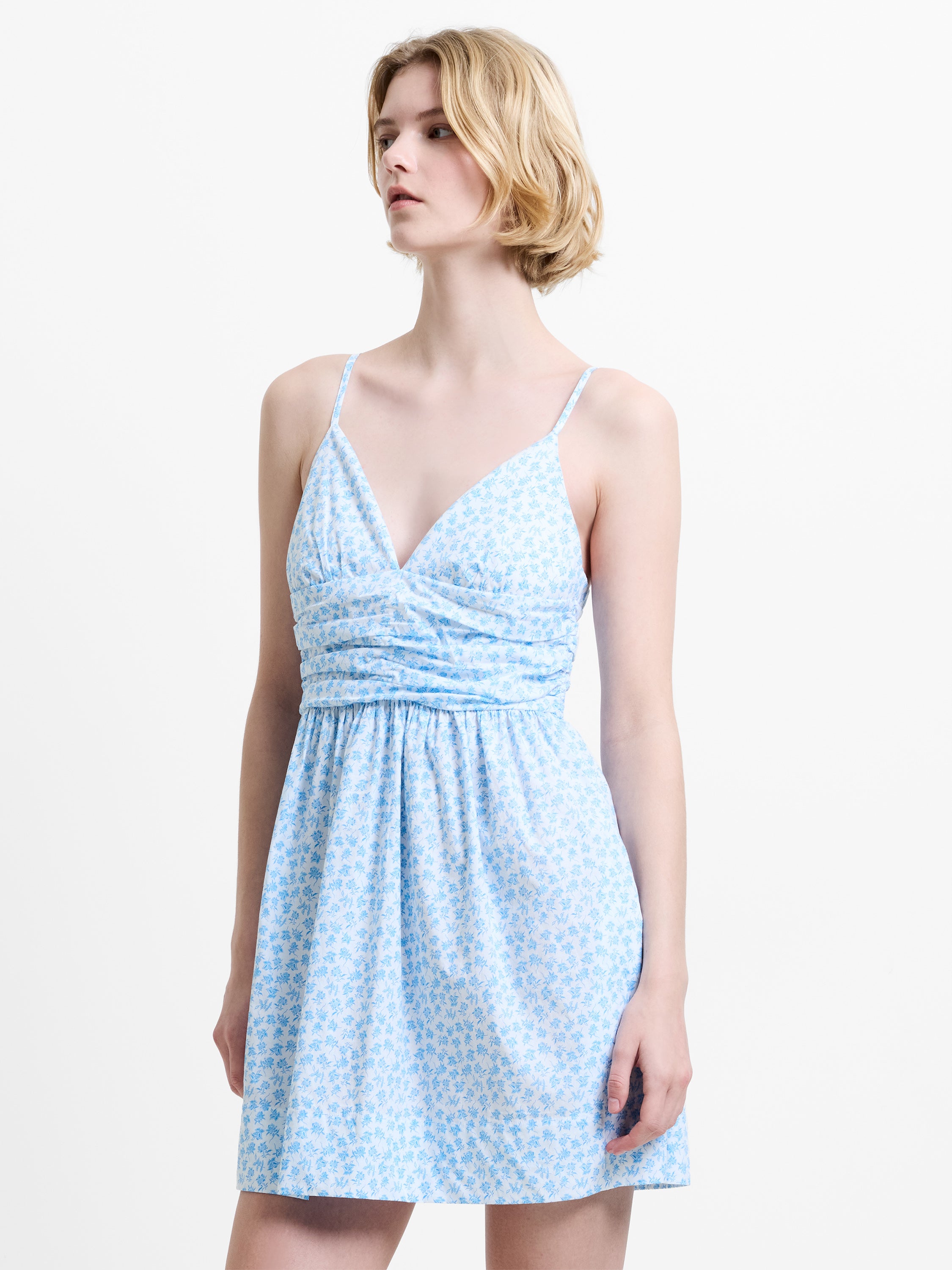Rhodes Poplin Floral Ruched Mini Dress