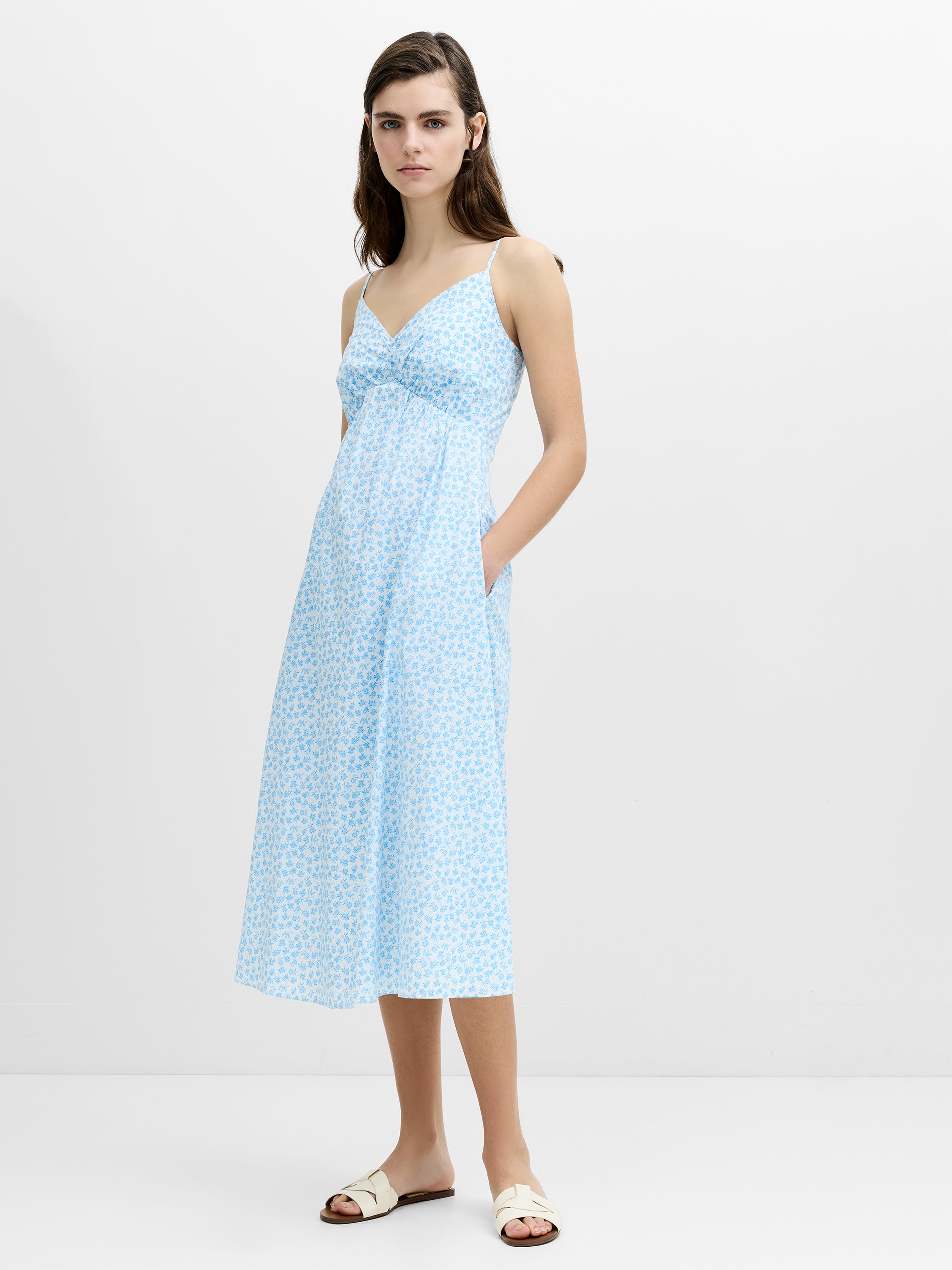 Rhodes Poplin Floral A-Line Midi Dress