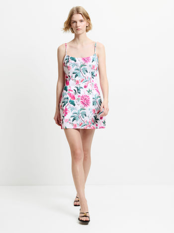 York Satin Pink Floral Print Mini Dress