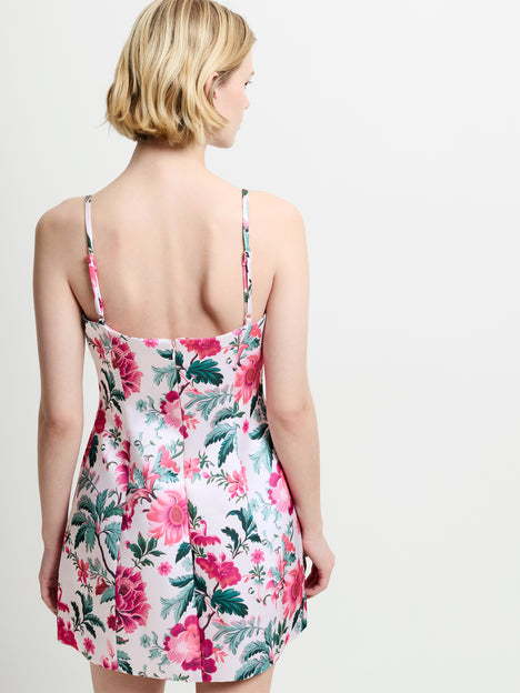 York Satin Pink Floral Print Mini Dress