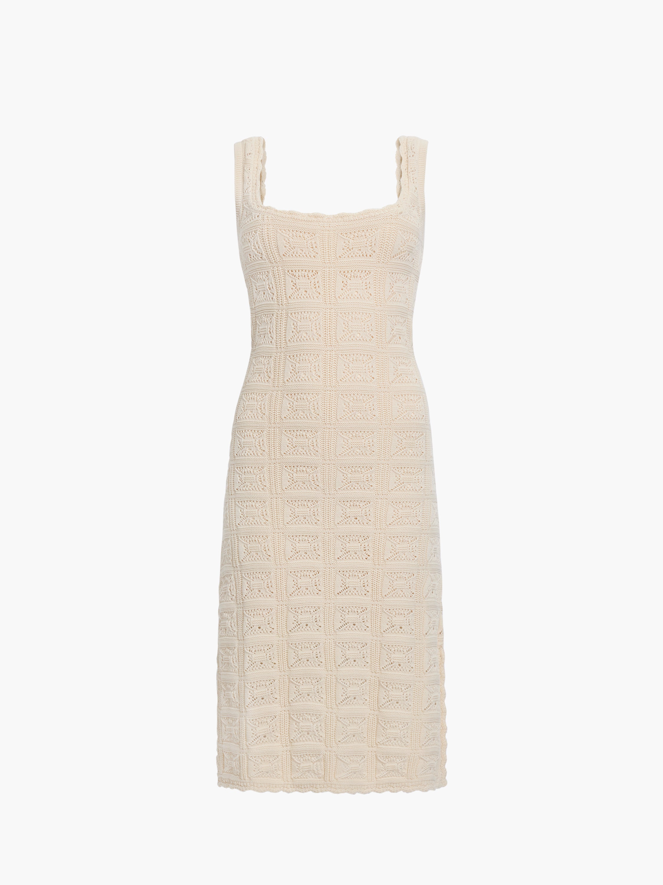 Nellis Square Neck Cream Crochet Knit Midi Dress