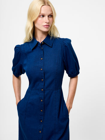 Chambray Denim Button Through Shirt Dress
