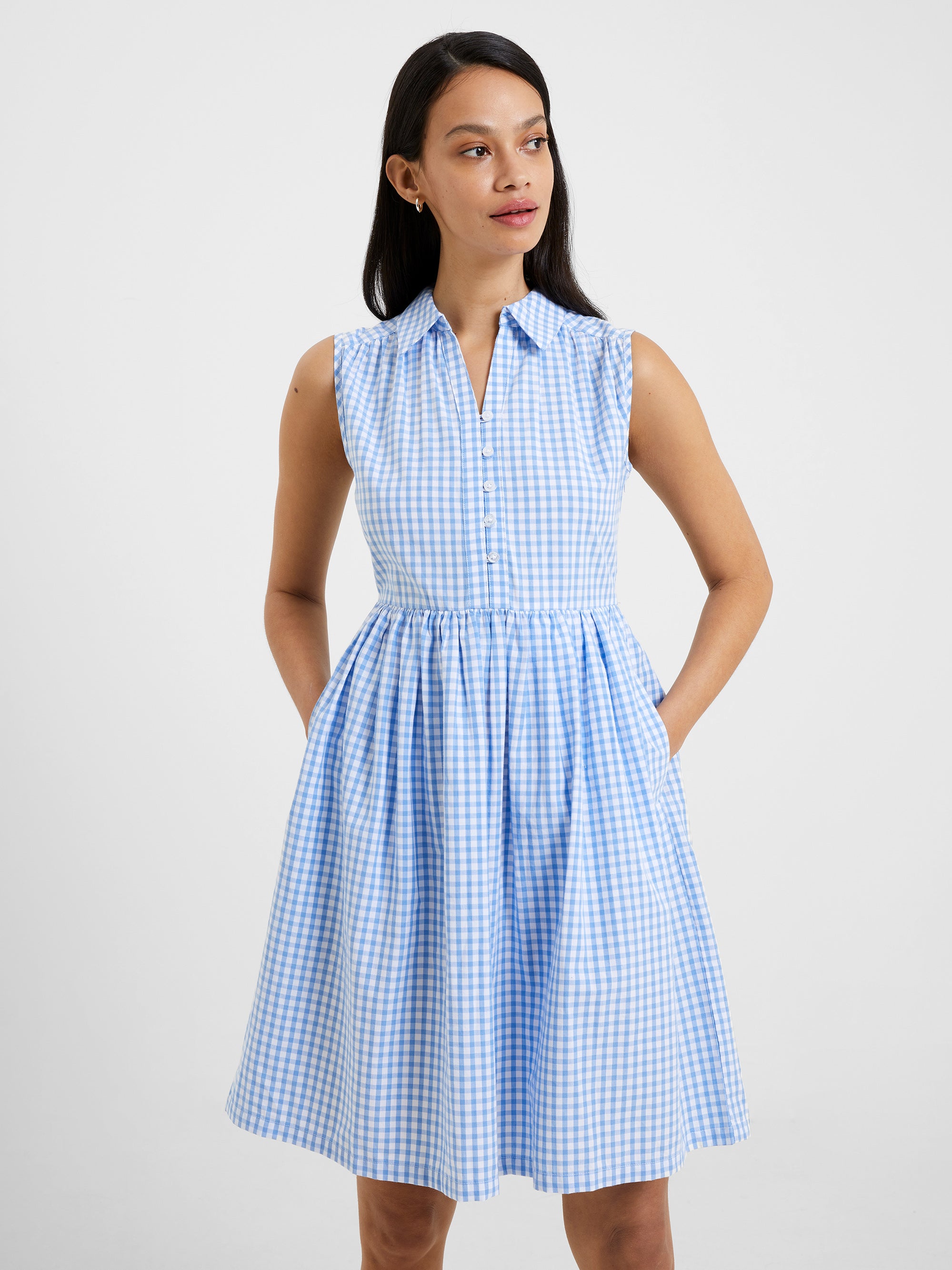 Sleeveless Gingham Smock Dress