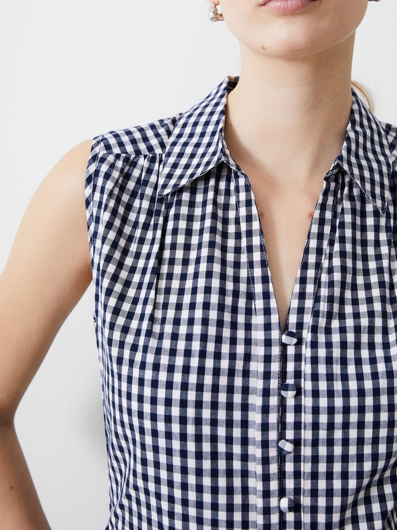 Sleeveless Gingham Smock Dress