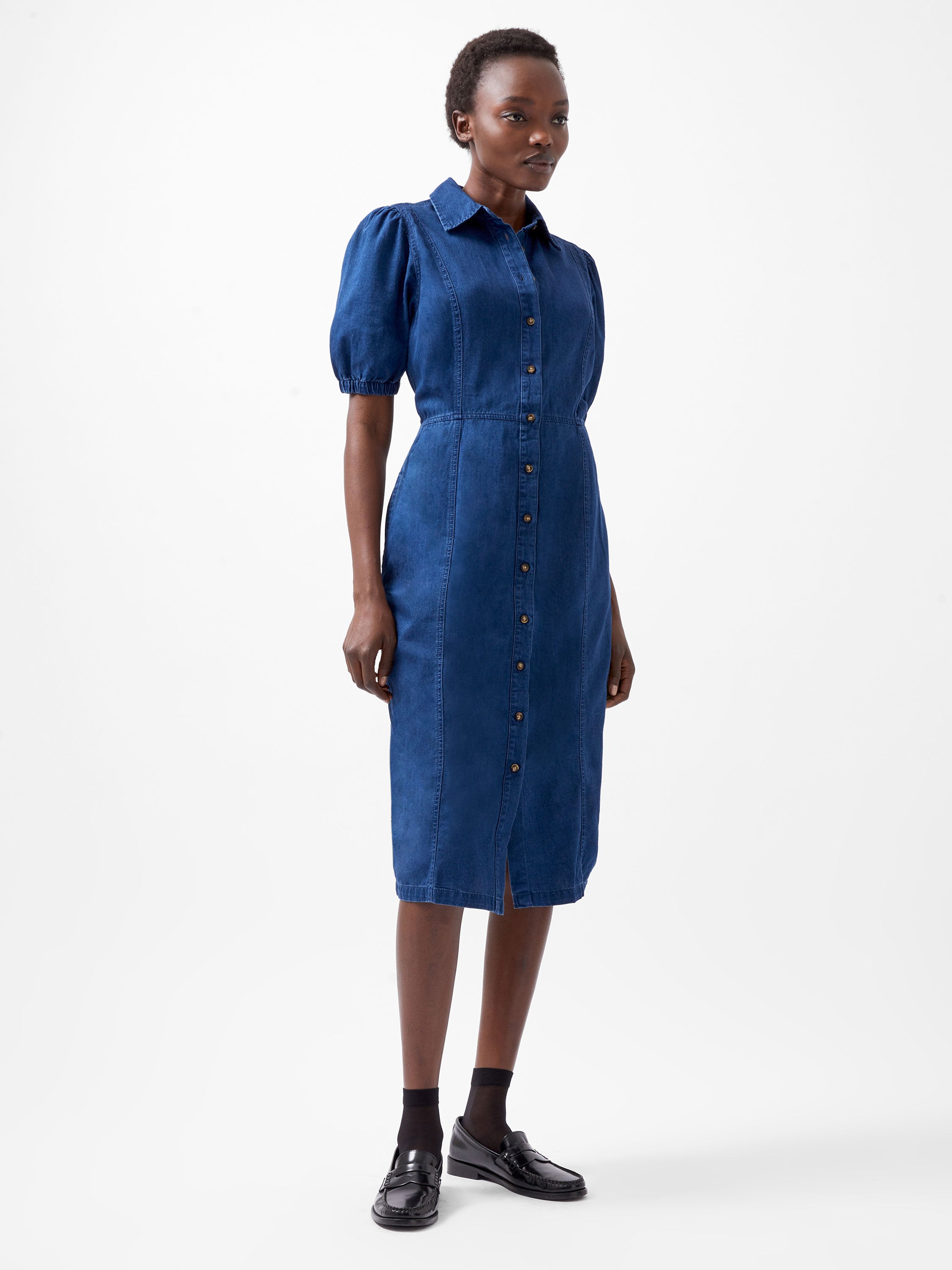 Chambray Button Through Shirt Dress