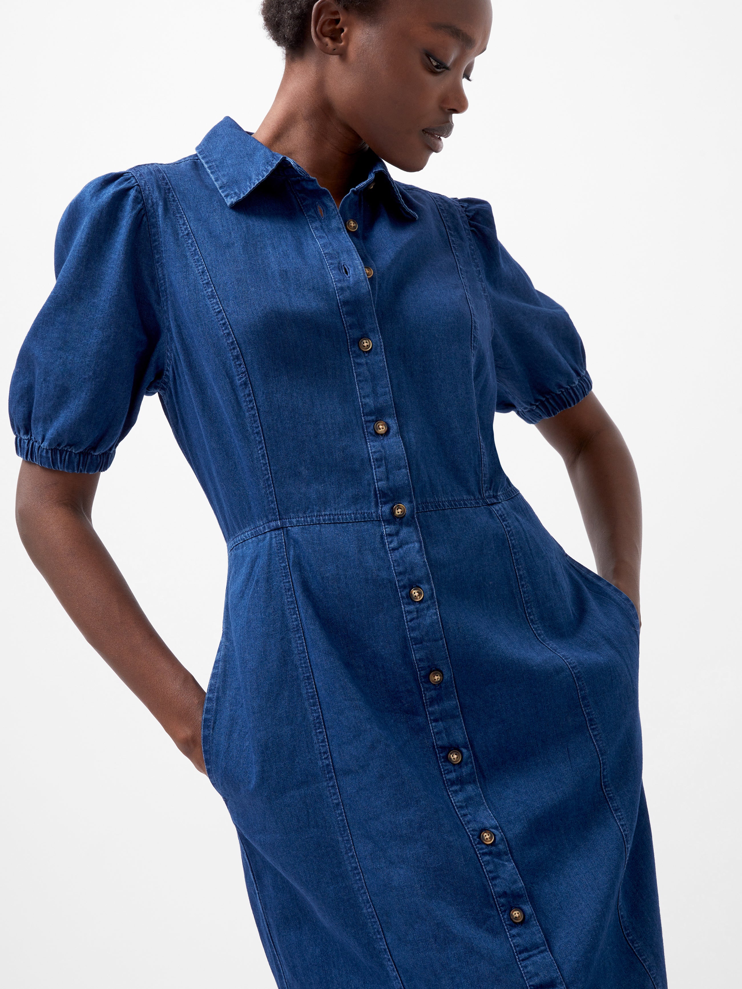 Chambray Button Through Shirt Dress