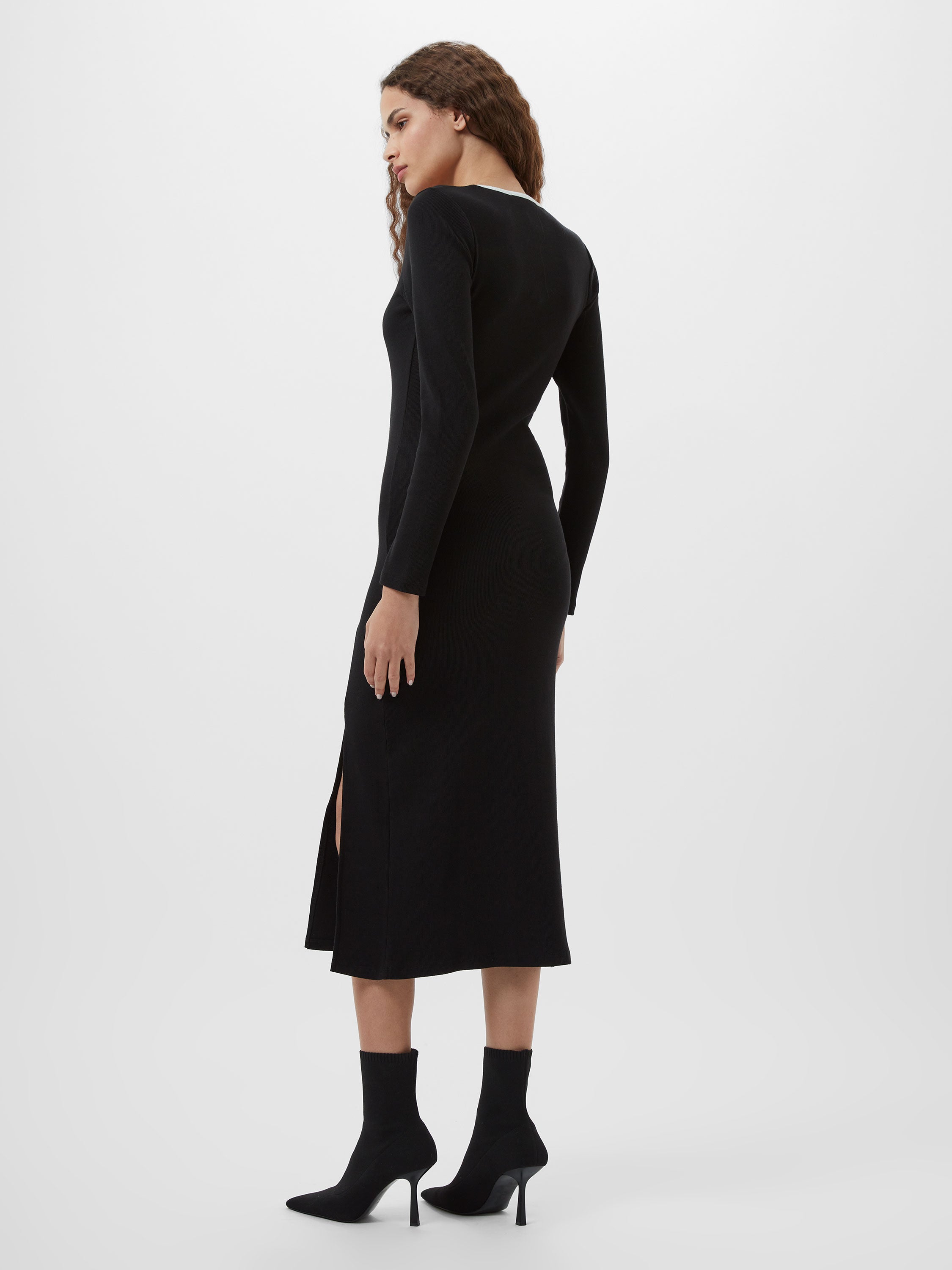 Rassia Rib Square Neck Midi Dress
