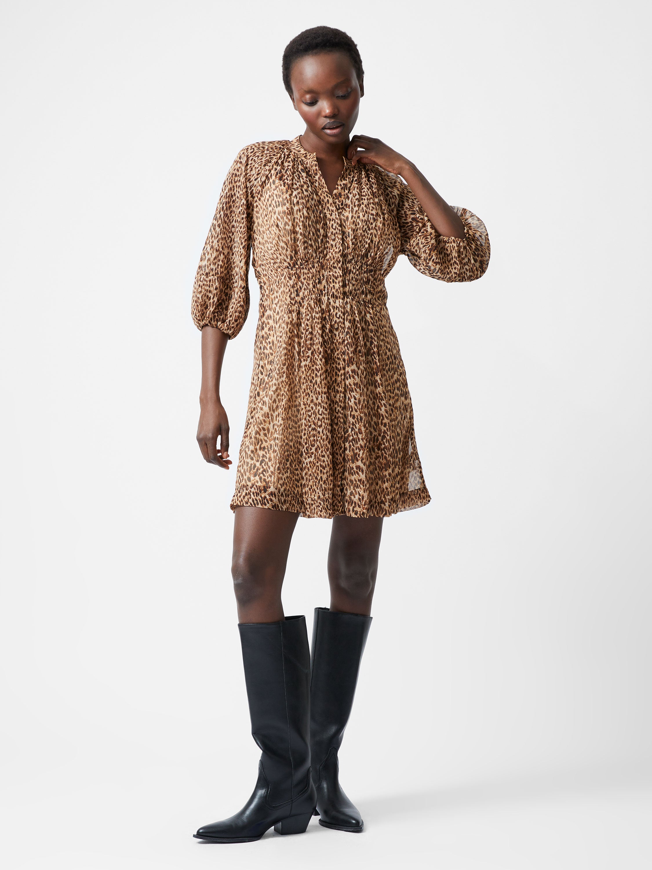 Leopard Print Pleat Waist Mini Dress