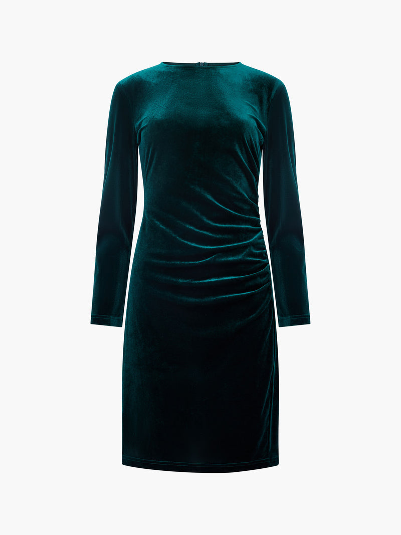Velvet Ruched Long Sleeve Mini Dress