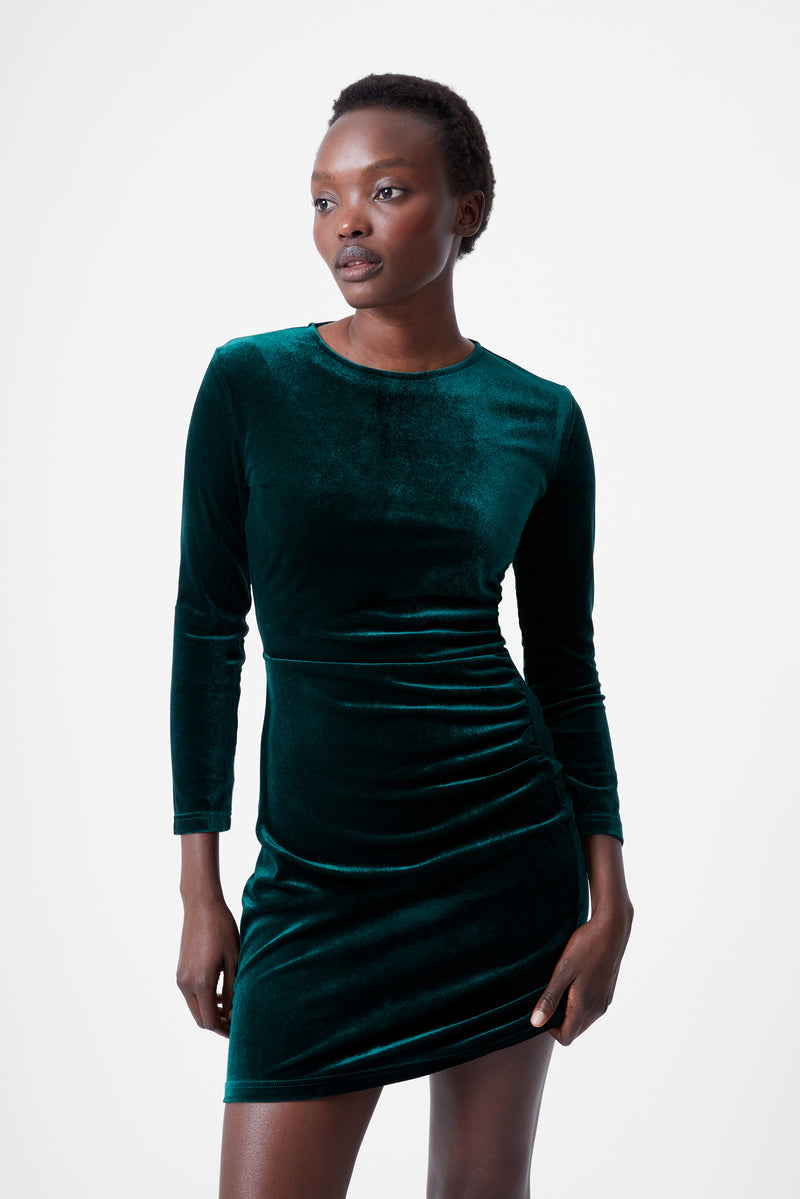 Velvet Ruched Long Sleeve Mini Dress