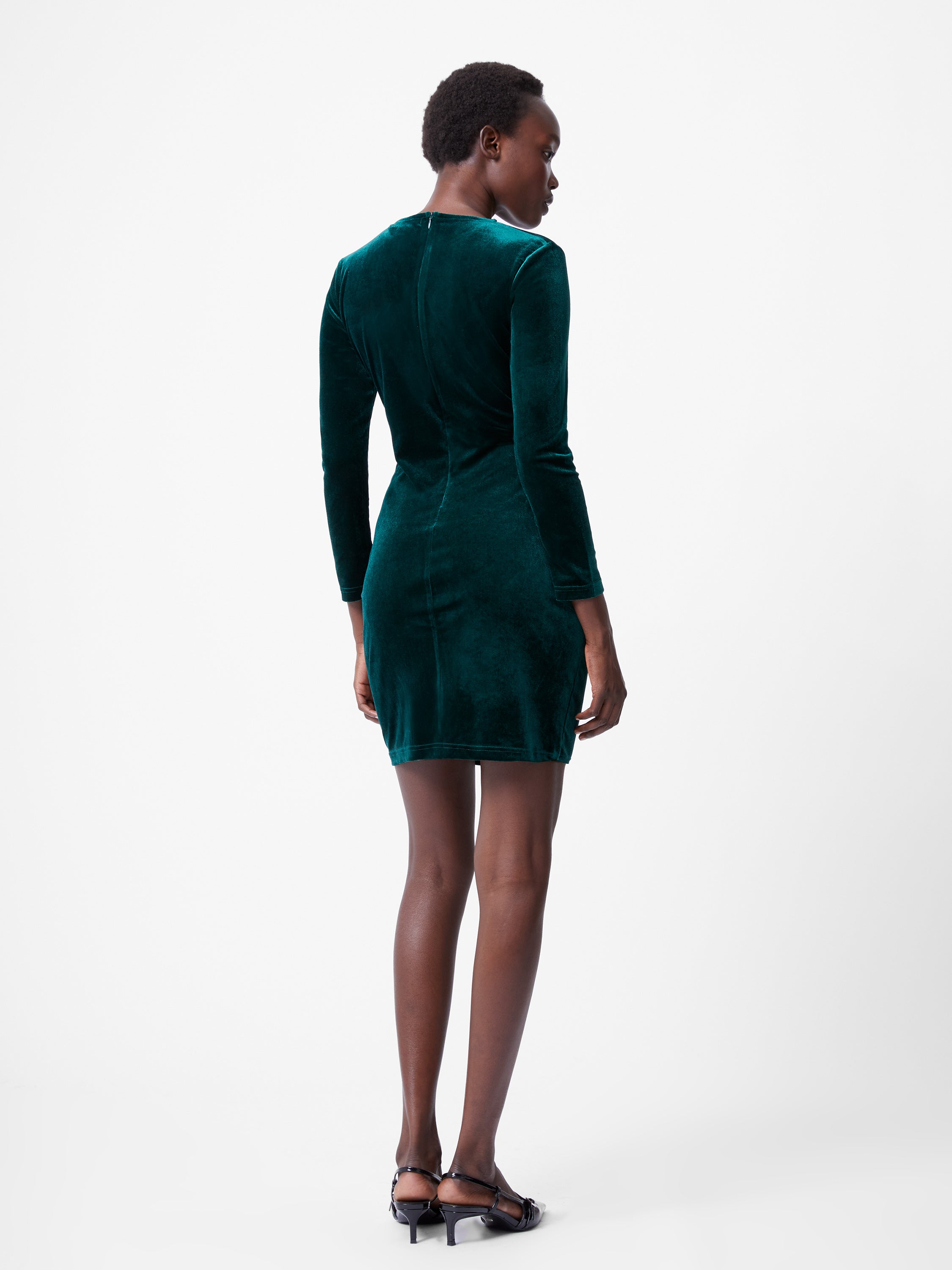 Velvet Ruched Long Sleeve Mini Dress