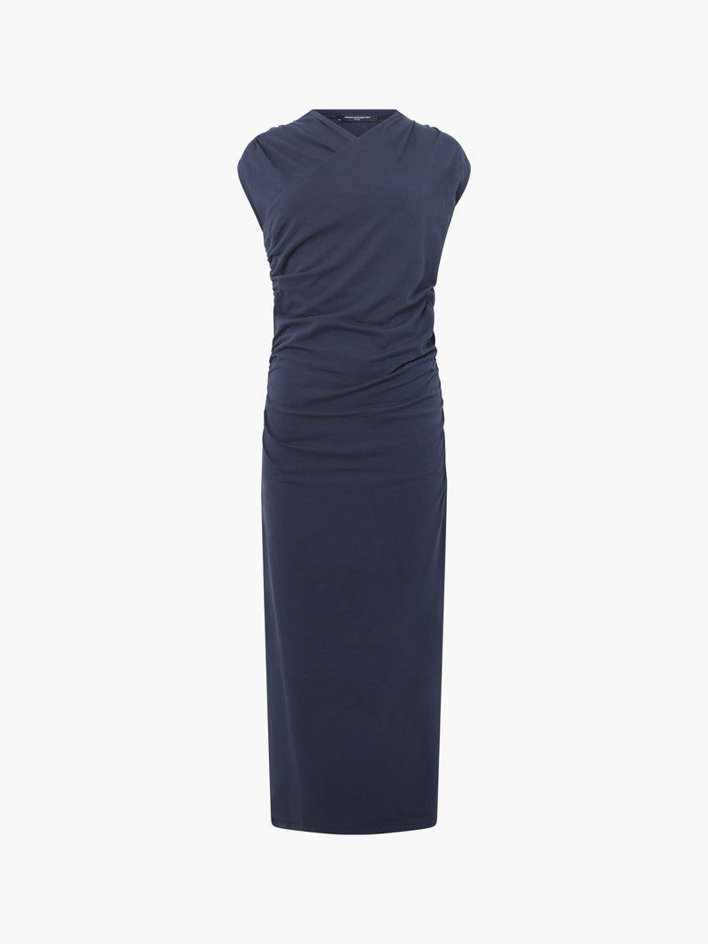 Rallie Cross Over Neck Ruched Midi Dress