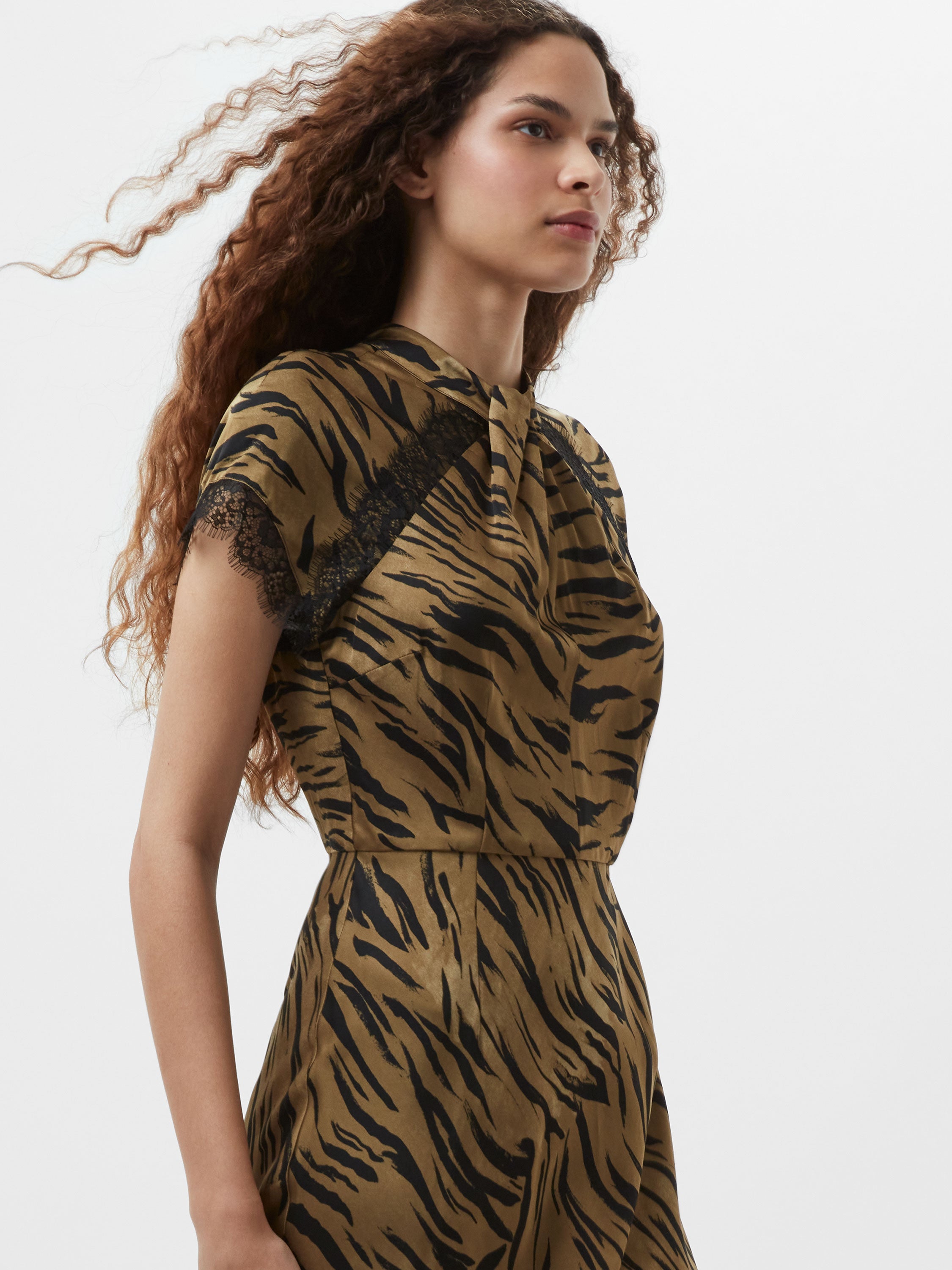 Adeline Ennis Eco Satin Lace Trim Dress