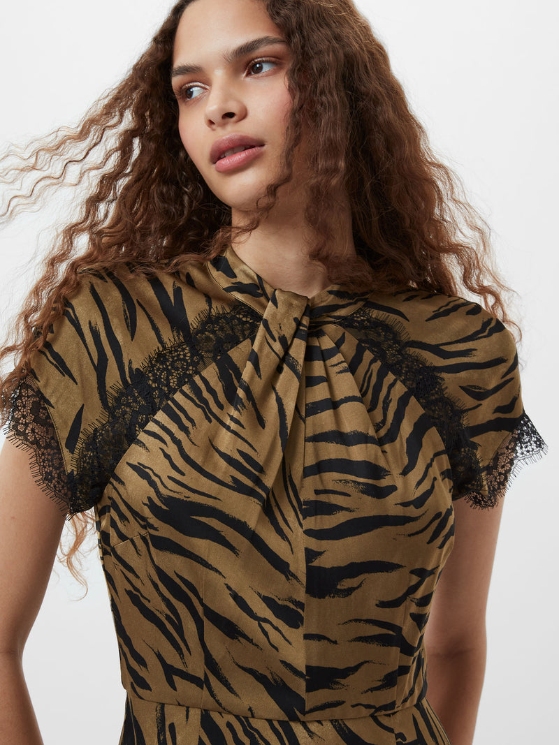 Adeline Ennis Eco Satin Lace Trim Dress