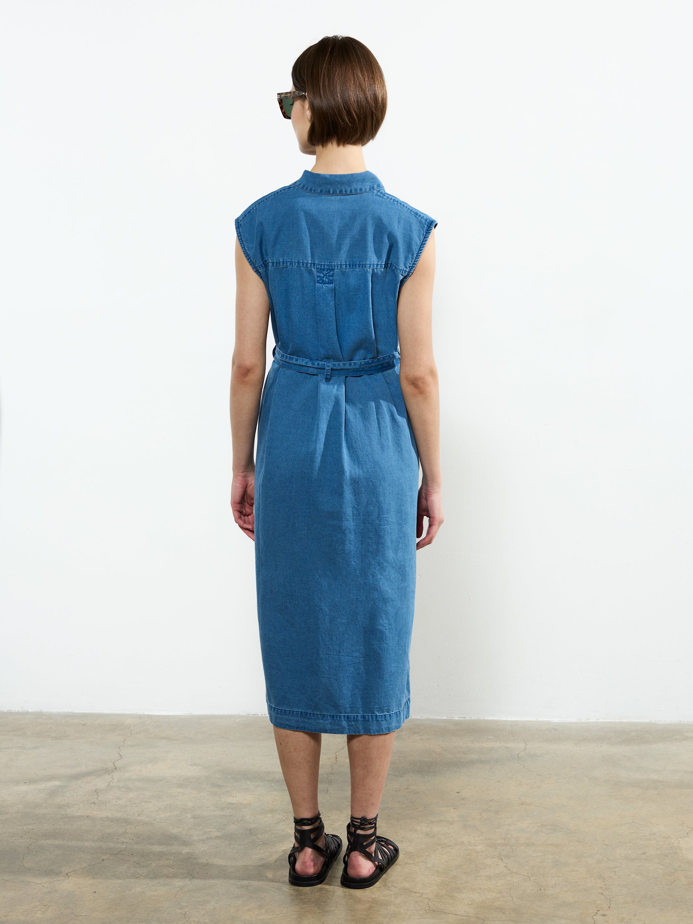 Zaves Chambray Denim Midi Dress