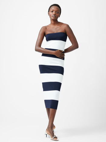 Striped Bodycon Knit Bandeau Midi Dress