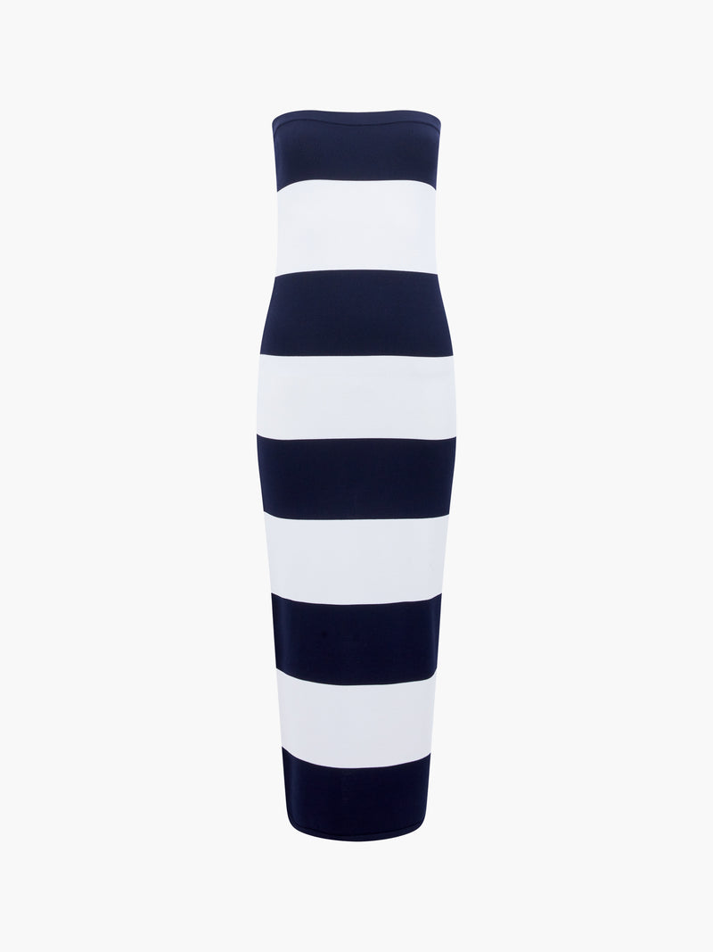 Striped Bodycon Knit Bandeau Midi Dress