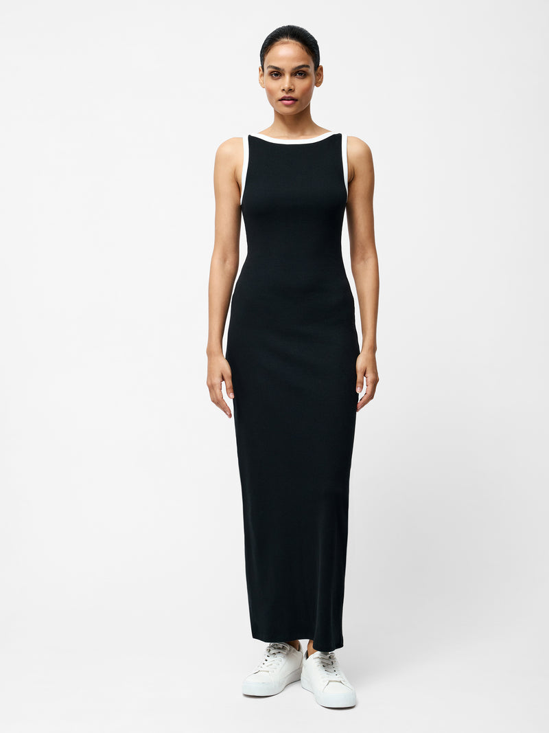 Rasia Ribbed Binding Boat Neck Dress