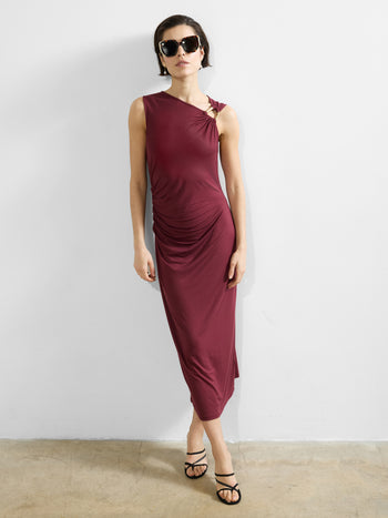 Sia Jersey  Asymmetric Neck Midi Dress