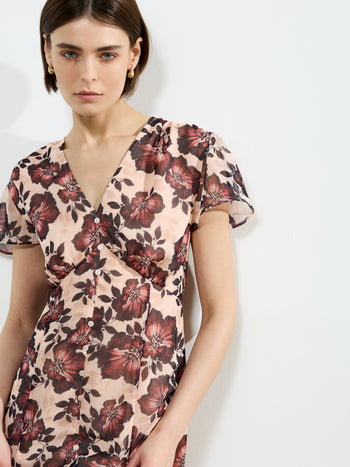 Elyse Flutter Sleeve Tea Dress