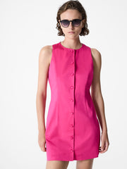 Cotton Sateen Round Neck Mini Dress