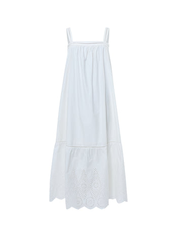 Cotton Square Neck Broderie Anglaise Midi Dress