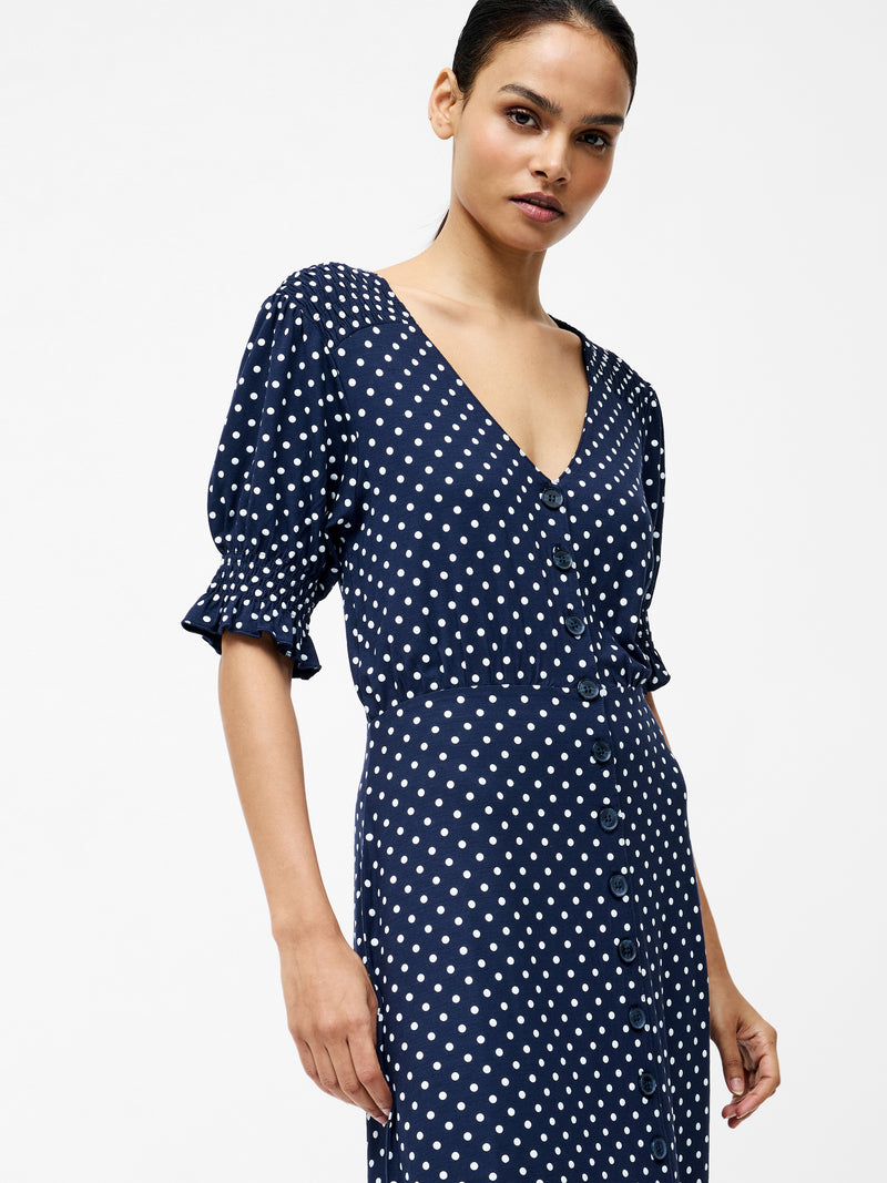 Spot Button Through Midi Dress