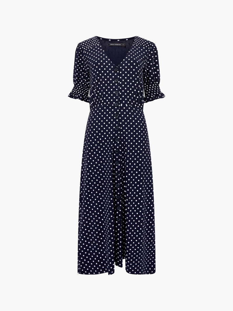 Spot Button Through Midi Dress