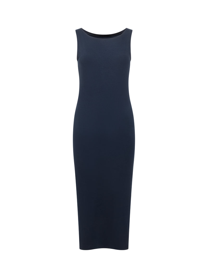 Ribbed Slash Neck Midi Dress