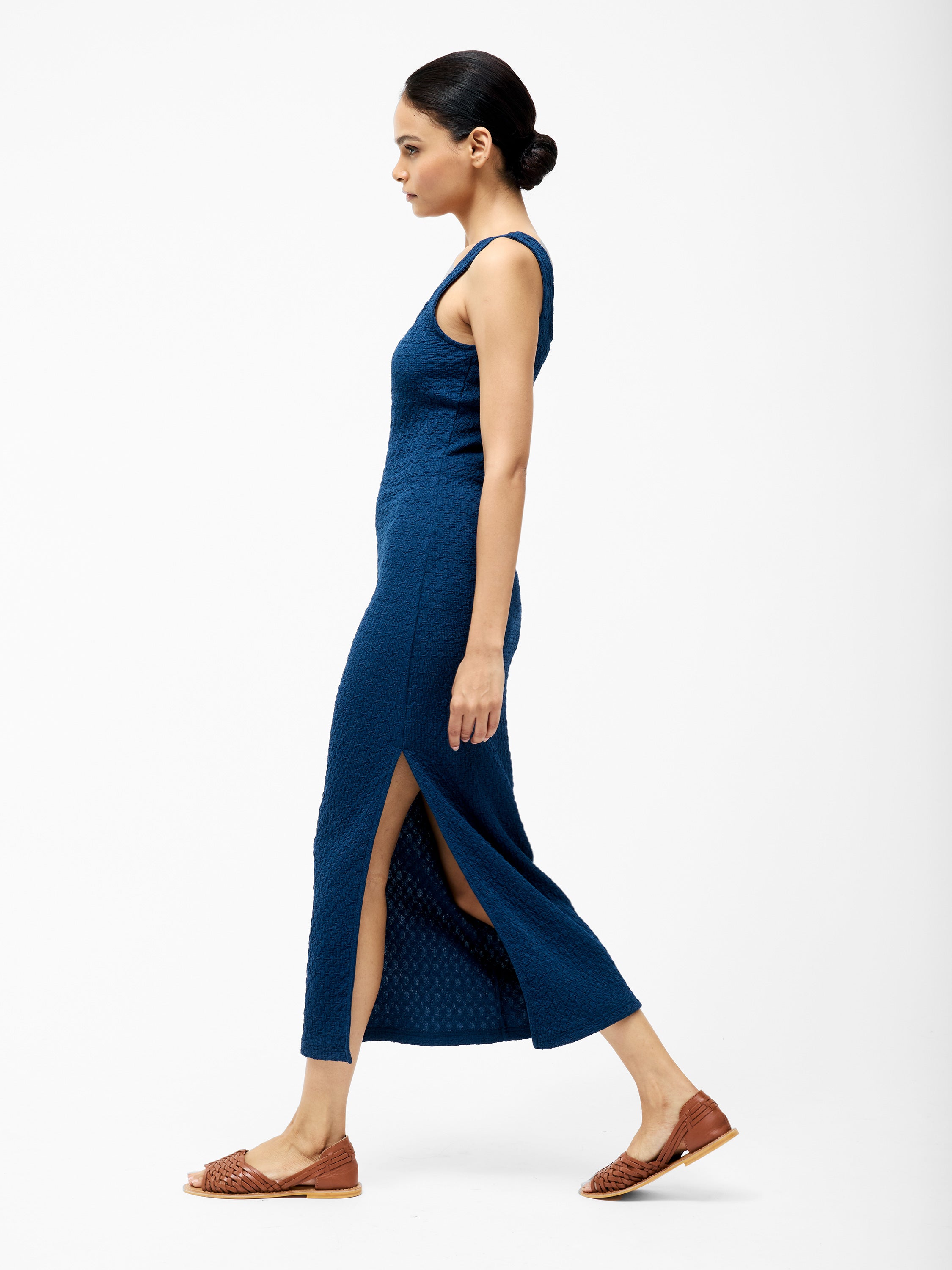 Textured Square Neck Midi Dress