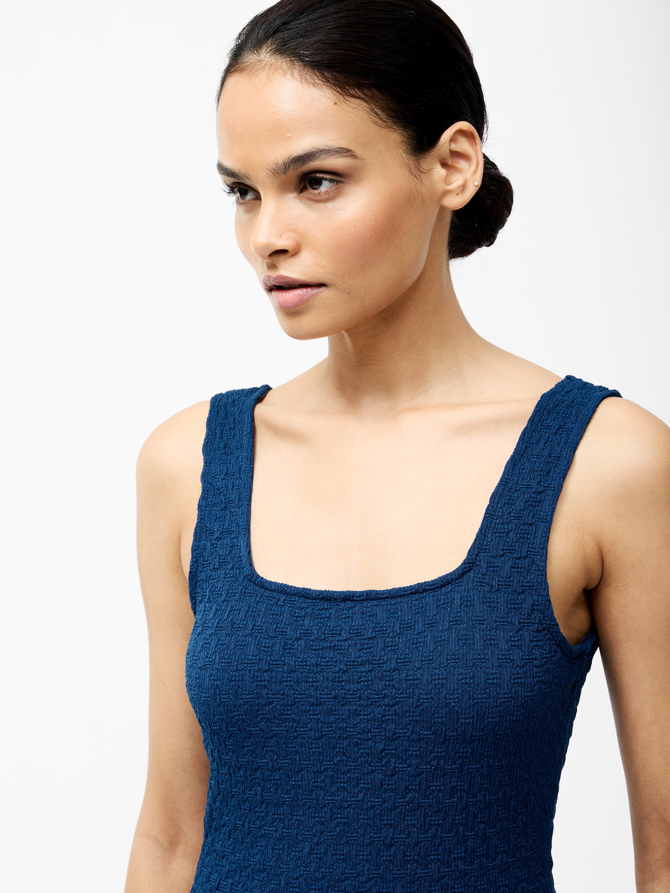 Textured Square Neck Midi Dress