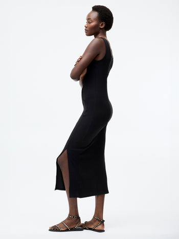 Square Neck Ribbed Bodycon Midi Dress