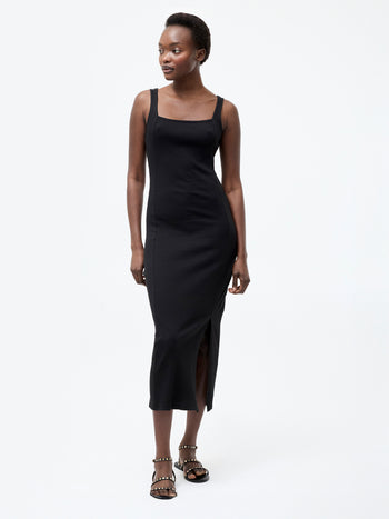 Square Neck Ribbed Bodycon Midi Dress