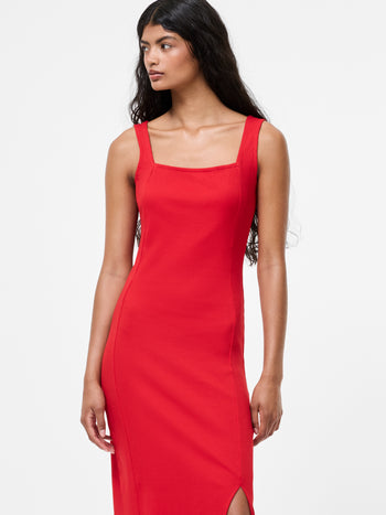 Square Neck Ribbed Bodycon Midi Dress