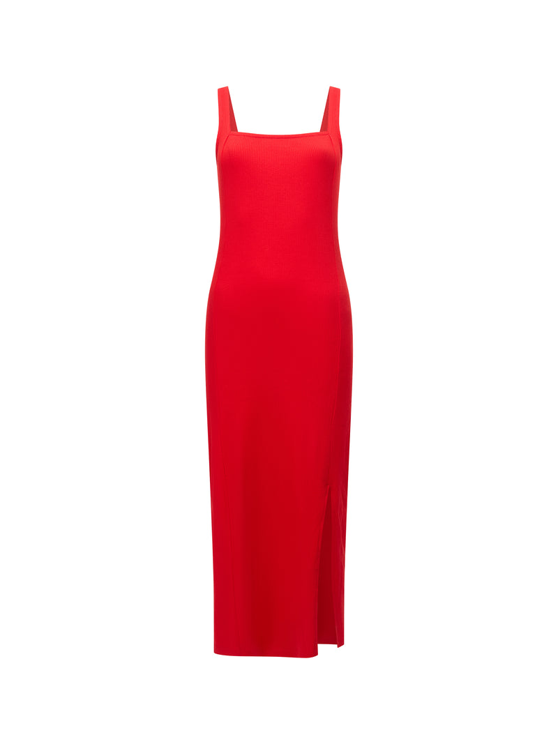 Square Neck Ribbed Bodycon Midi Dress