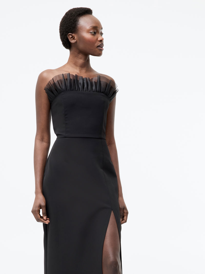 Bandeau Organza Mix Frill Midi Dress