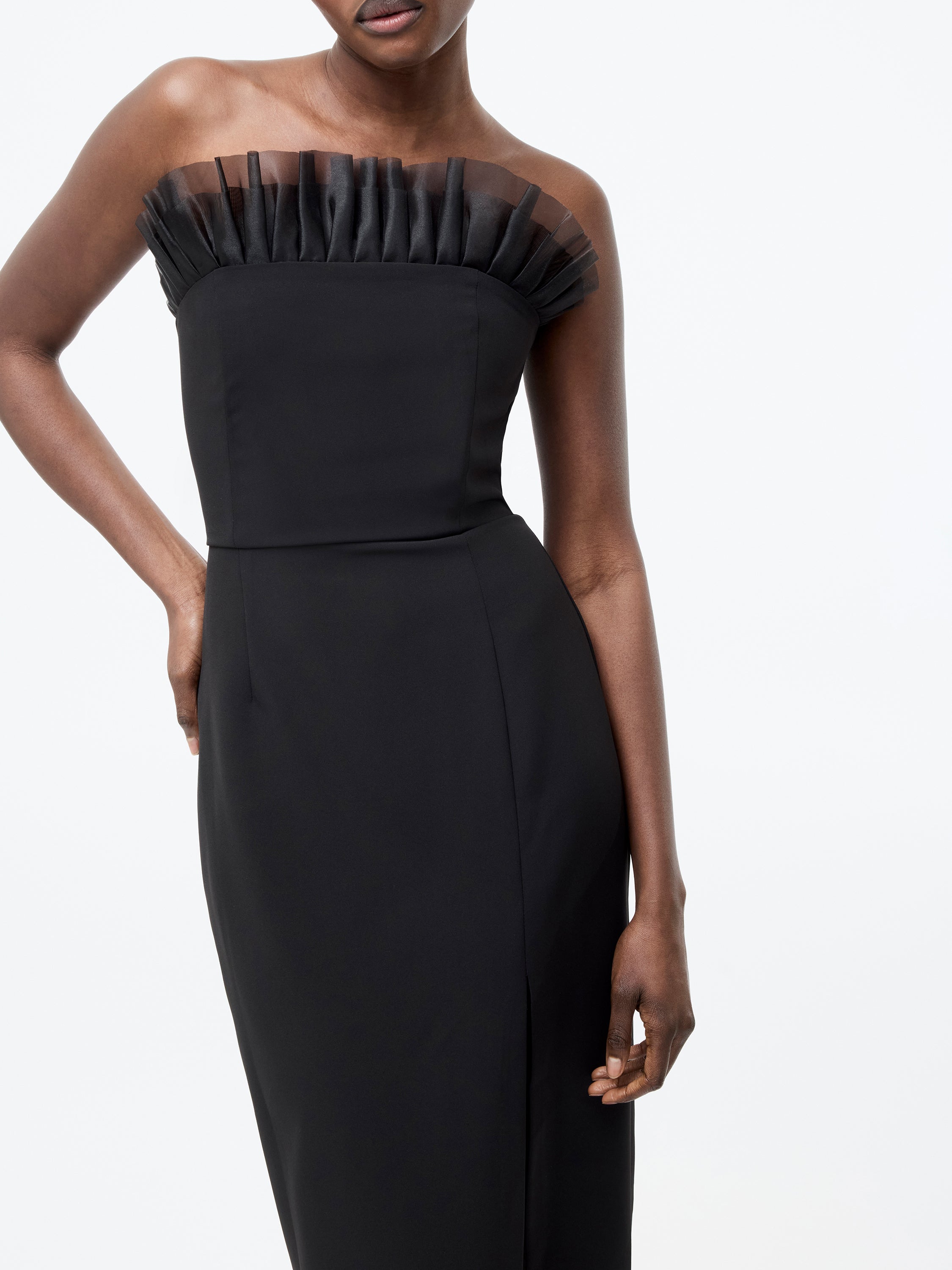 Bandeau Organza Mix Frill Midi Dress