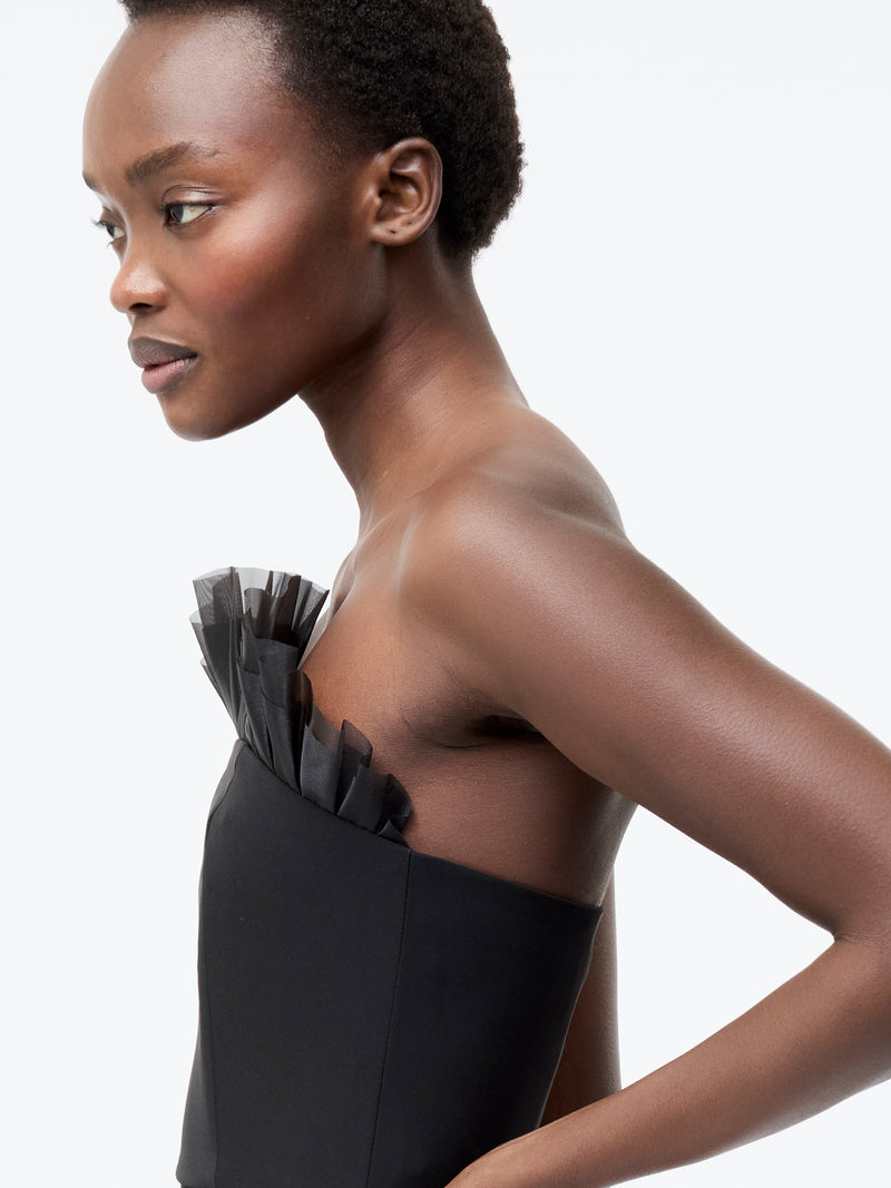 Bandeau Organza Mix Frill Midi Dress