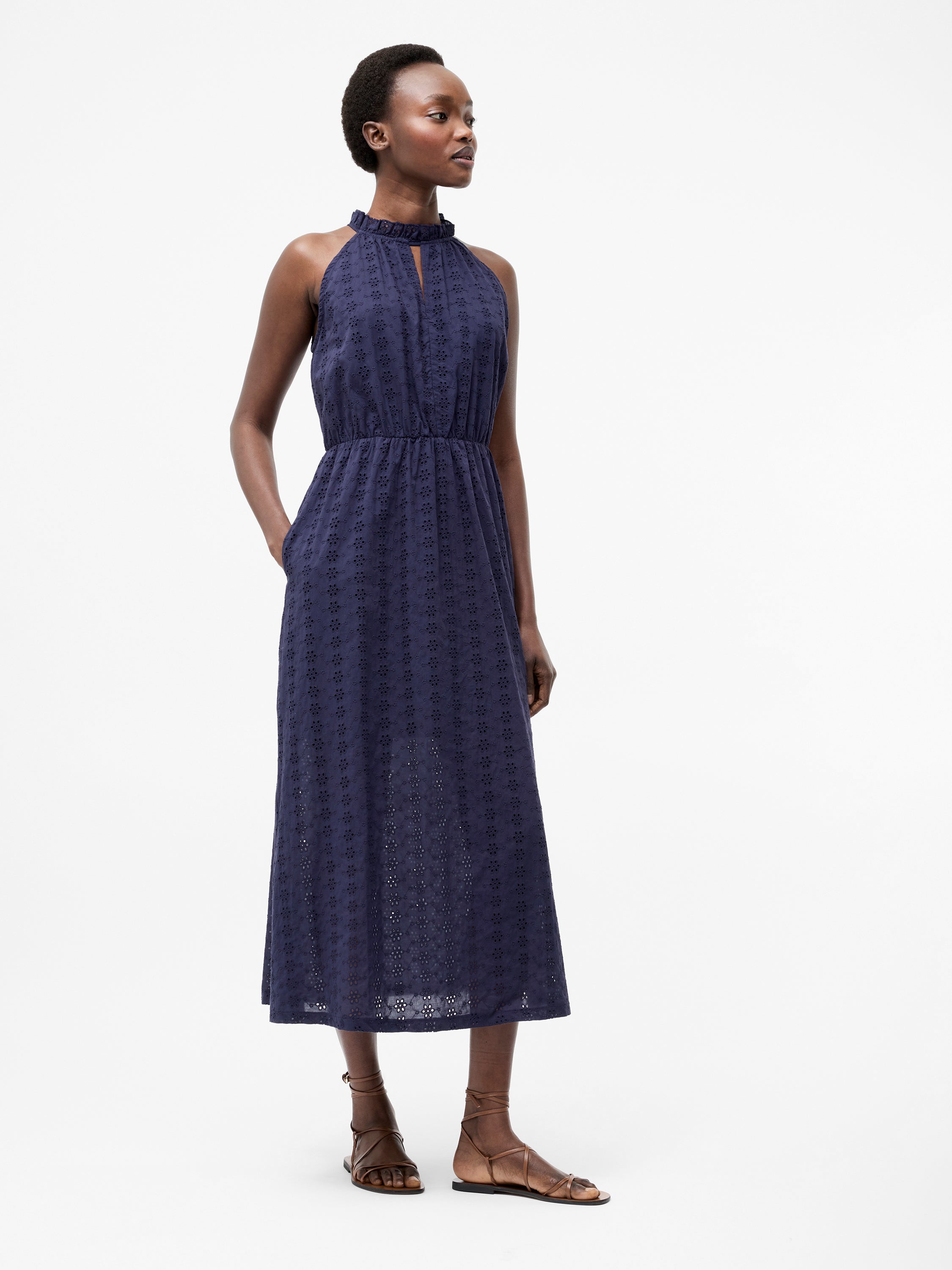 Broderie Halterneck Midi Dress