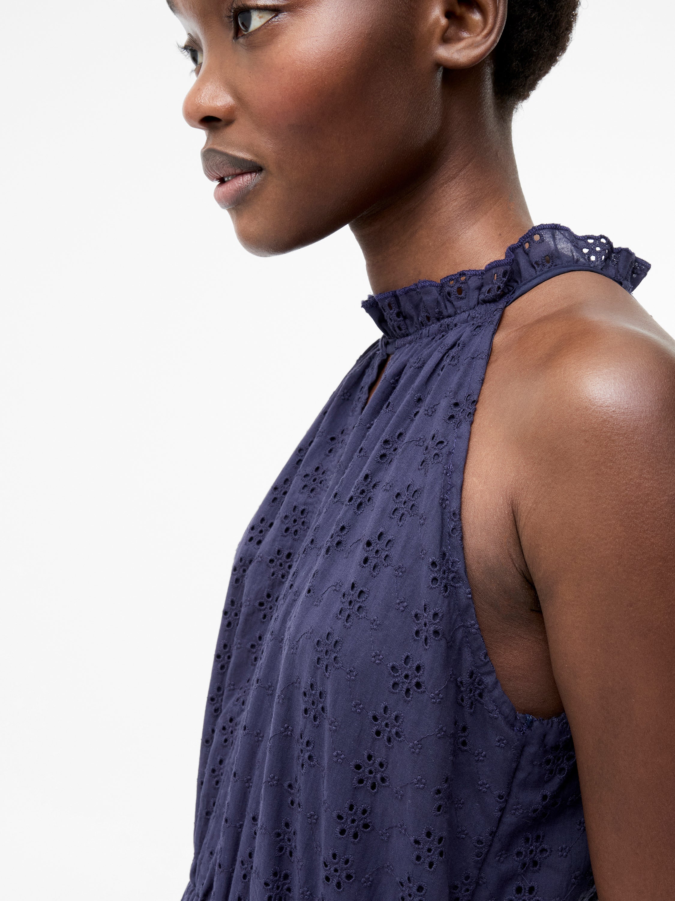 Broderie Halterneck Midi Dress
