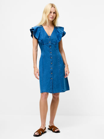 Ruffle Denim Chambray Dress