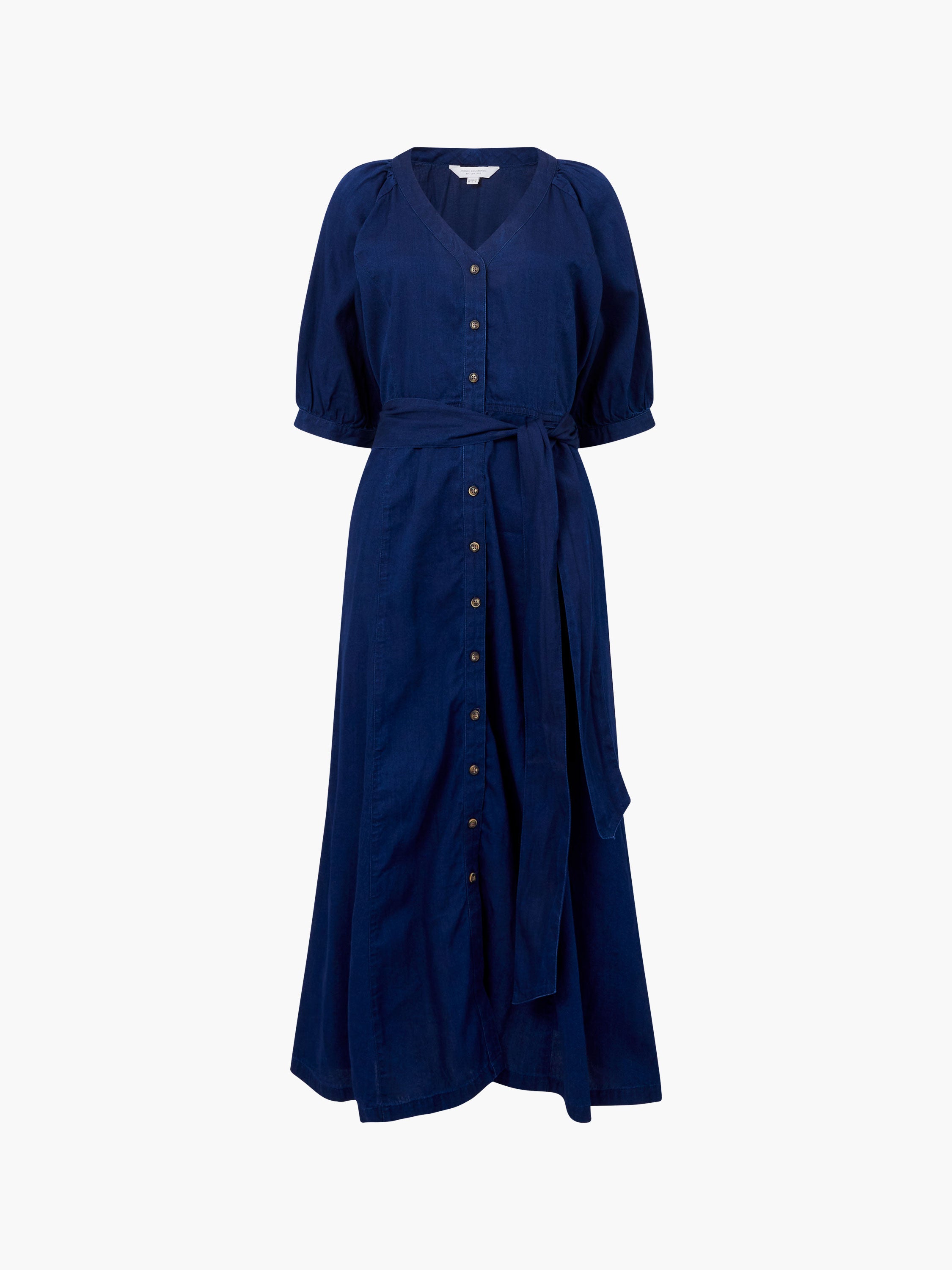 Zaves Chambray Denim V Neck Midi Dress