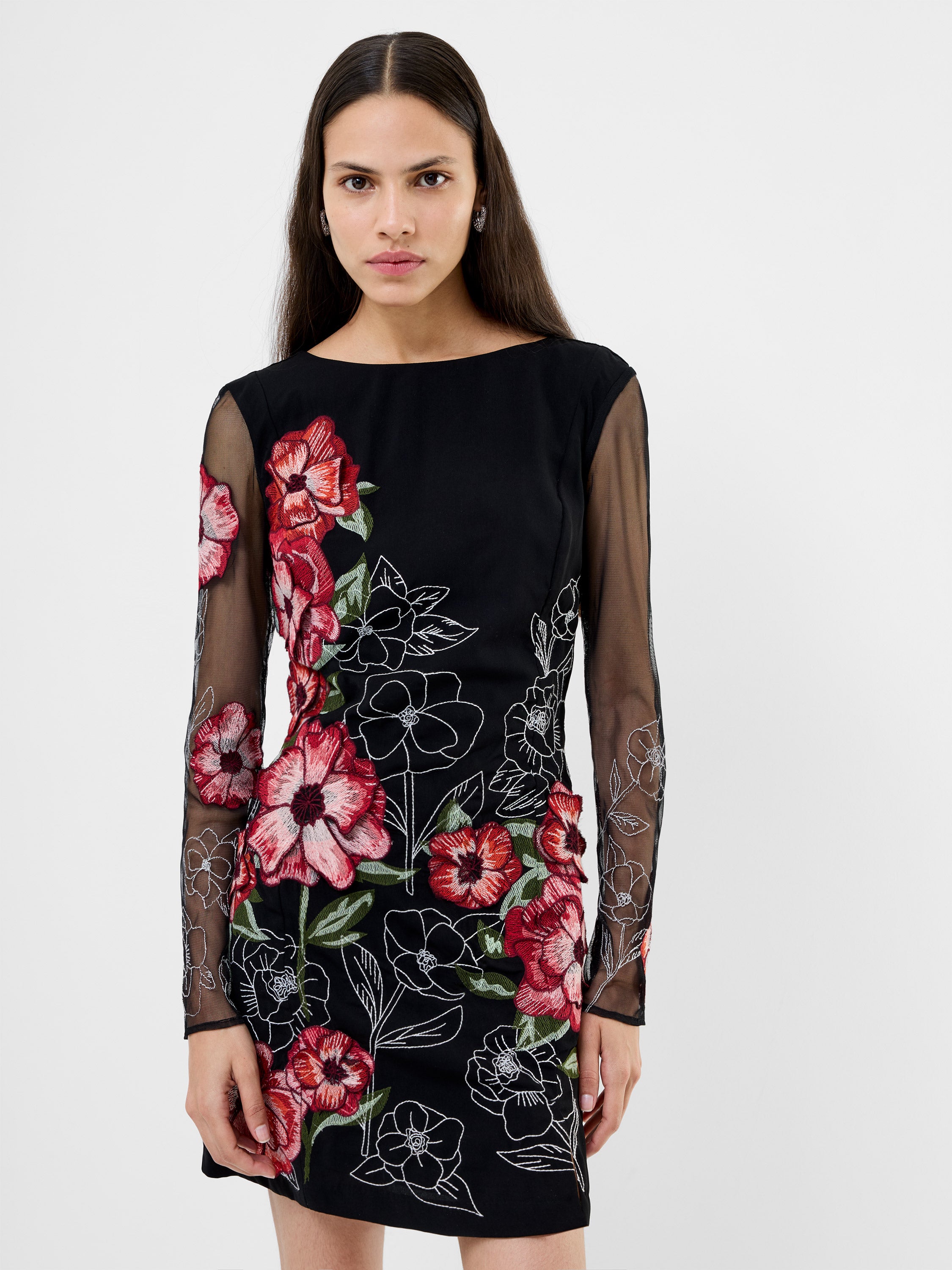 Astrida Darcy Crepe Embroidered Mini Dress