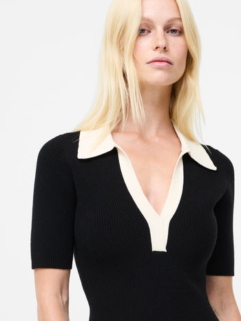 Cosysoft V Neck Collared Midi Knitted Dress