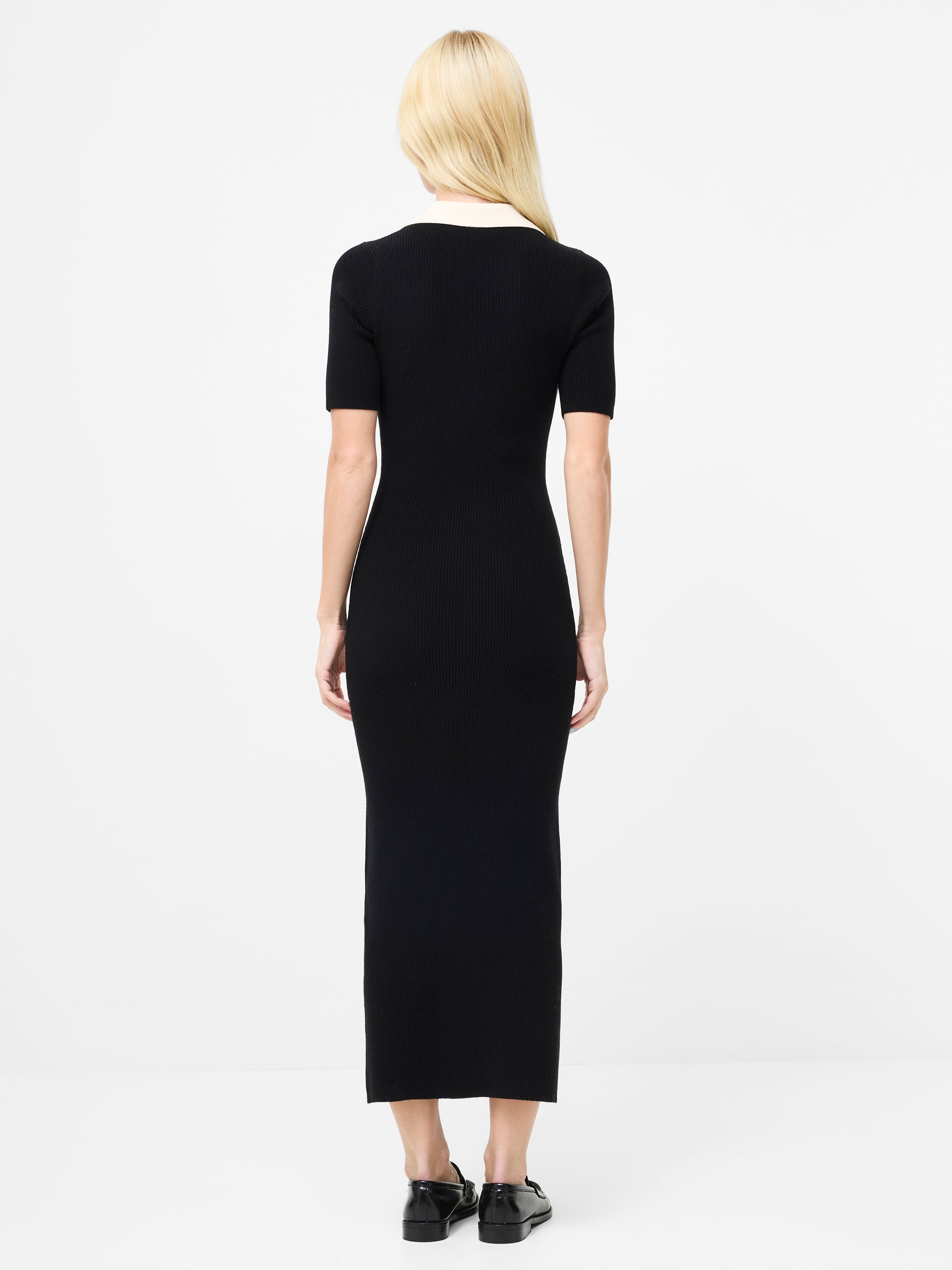Cosysoft V Neck Collared Midi Knitted Dress