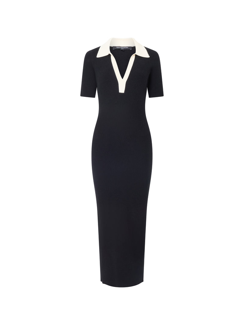 Cosysoft V Neck Collared Midi Knitted Dress