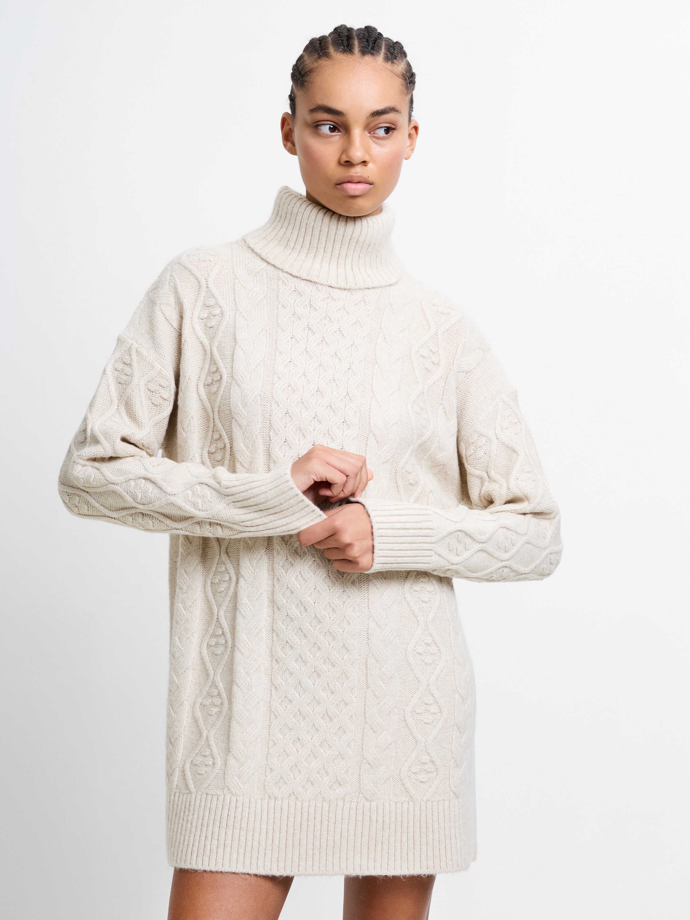 Makira Cable Knit Turtleneck Mini Dress