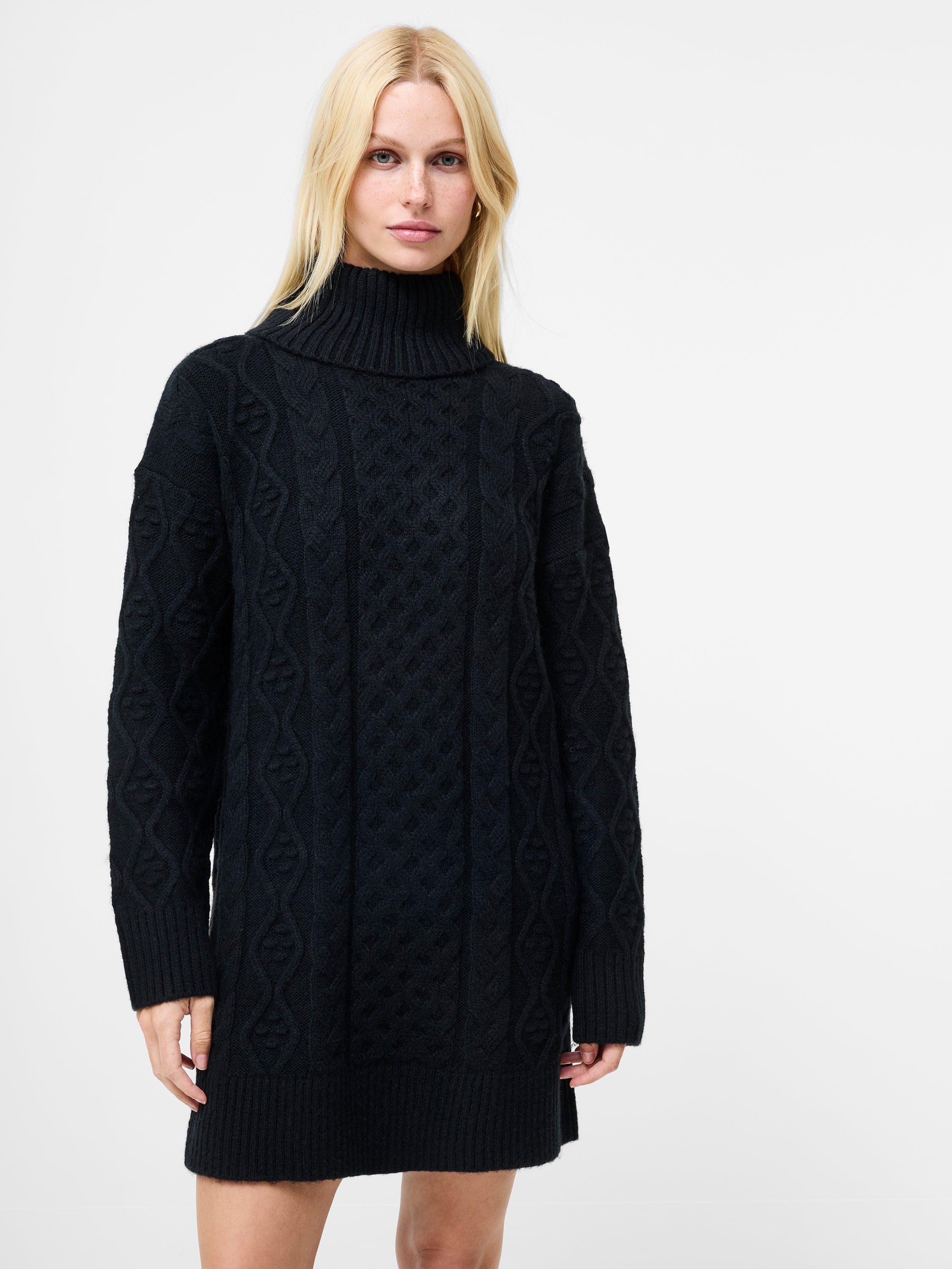 Makira Cable Knit Turtleneck Mini Dress