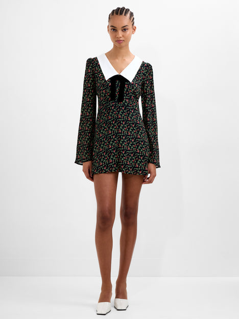 Yasmin Crepe Collar Long Sleeve Mini Dress